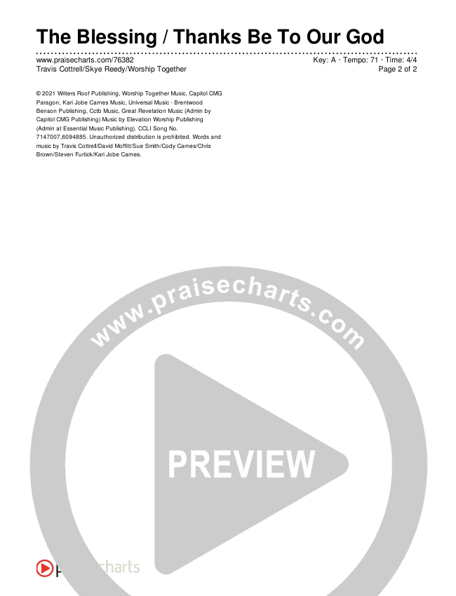 The Blessing / Thanks Be To Our God Chords & Lyrics (Travis Cottrell / Skye Reedy / Worship Together)