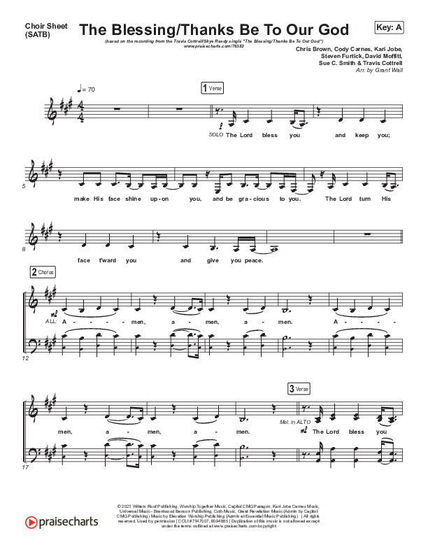 The Blessing / Thanks Be To Our God Choir Sheet (SATB) (Travis Cottrell / Skye Reedy / Worship Together)