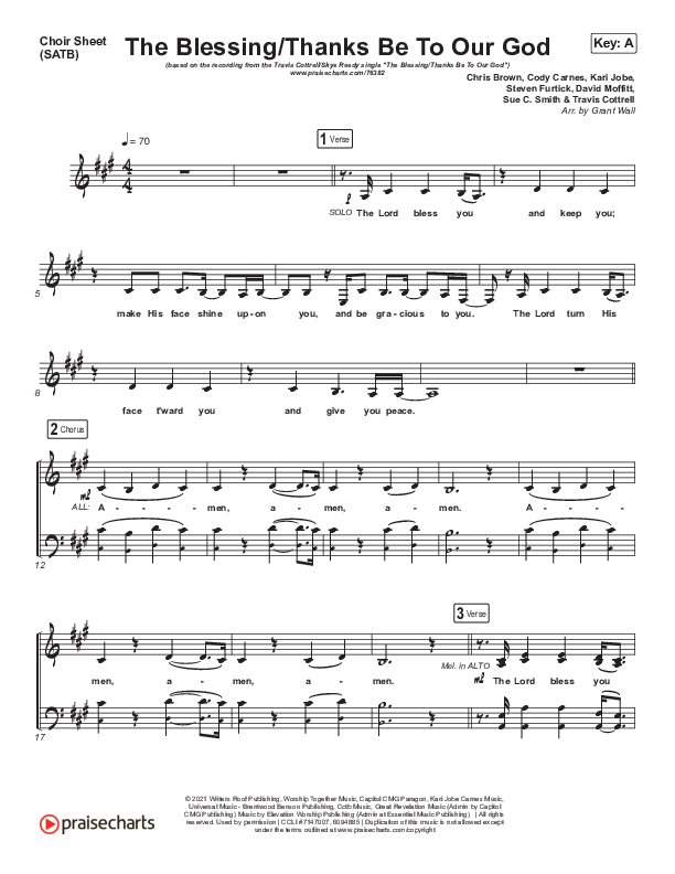 The Blessing / Thanks Be To Our God Choir Sheet (SATB) (Travis Cottrell / Skye Reedy / Worship Together)