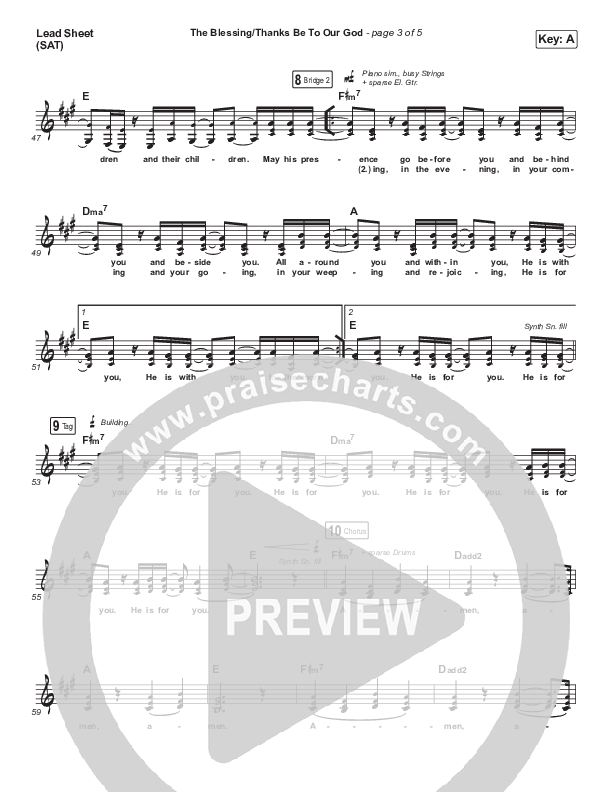 The Blessing / Thanks Be To Our God Lead Sheet (SAT) (Travis Cottrell / Skye Reedy / Worship Together)