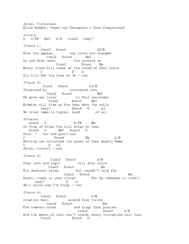 Jesus Victorious Chord Chart (Mozaiek Worship / Kees Kraayenoord)