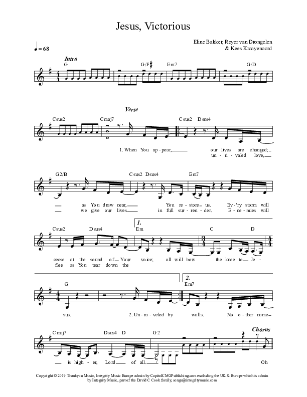 Jesus Victorious Lead Sheet (Mozaiek Worship / Kees Kraayenoord)