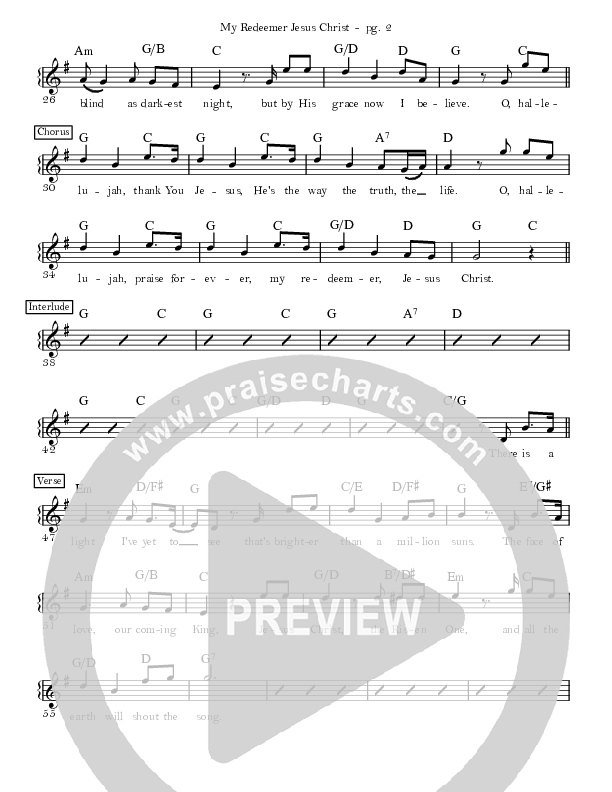 My Redeemer Jesus Christ (Live) Lead Sheet Melody (10000 Fathers / Micah Massey / Dee Wilson)