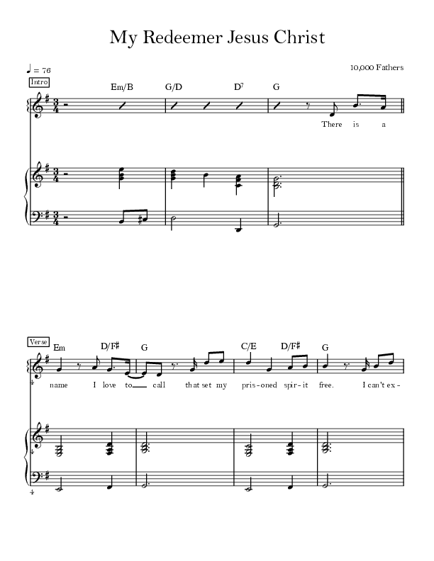 My Redeemer Jesus Christ (Live) Piano/Melody (10000 Fathers / Micah Massey / Dee Wilson)