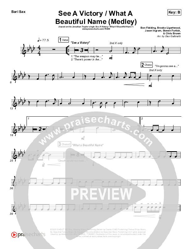 See A Victory / What A Beautiful Name (Medley) Bari Sax (Jonathan Traylor / Worship Together)