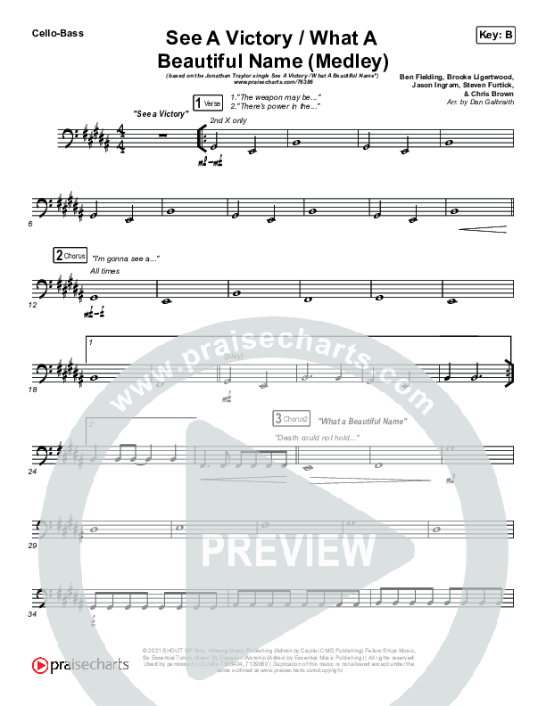 See A Victory / What A Beautiful Name (Medley) Cello/Bass (Jonathan Traylor / Worship Together)