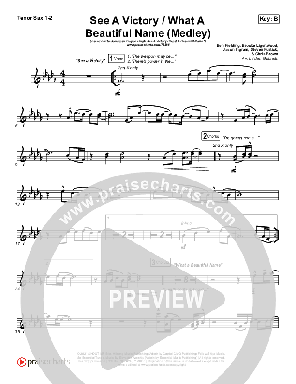 See A Victory / What A Beautiful Name (Medley) Tenor Sax 1/2 (Jonathan Traylor / Worship Together)