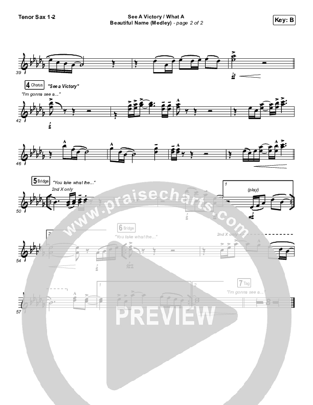 See A Victory / What A Beautiful Name (Medley) Tenor Sax 1/2 (Jonathan Traylor / Worship Together)