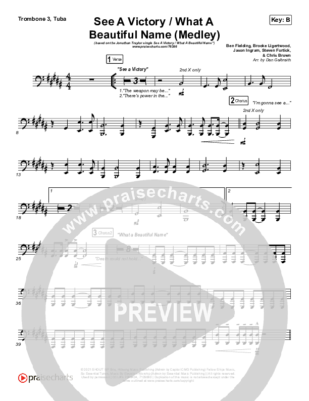 See A Victory / What A Beautiful Name (Medley) Trombone 3/Tuba (Jonathan Traylor / Worship Together)