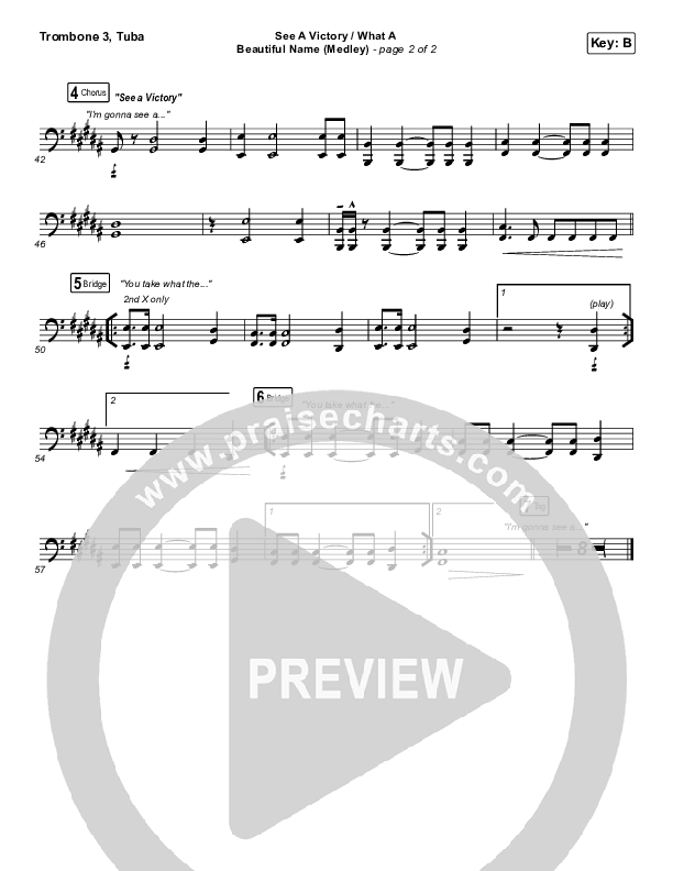 See A Victory / What A Beautiful Name (Medley) Trombone 3/Tuba (Jonathan Traylor / Worship Together)