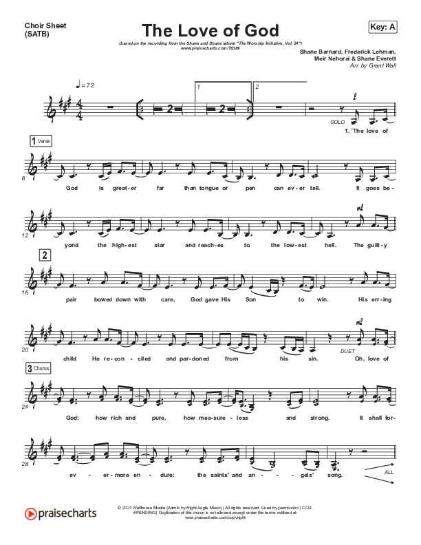 The Love Of God (Live) Choir Sheet (SATB) (Shane & Shane/The Worship Initiative)