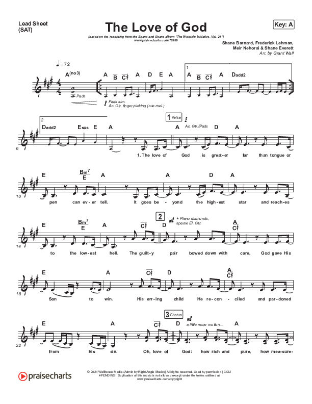 The Love Of God (Live) Lead Sheet (SAT) (Shane & Shane/The Worship Initiative)