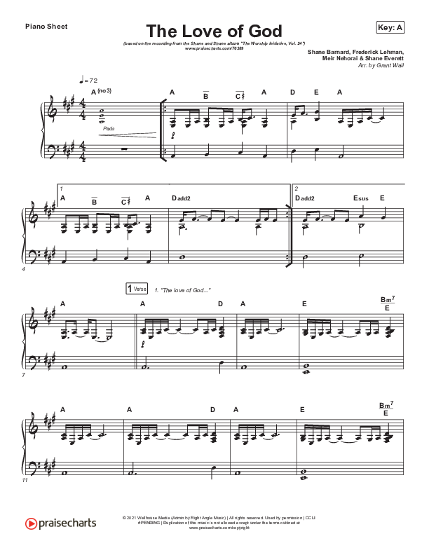 The Love Of God (Live) Piano Sheet (Shane & Shane/The Worship Initiative)