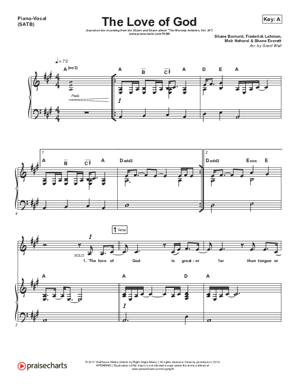 The Love Of God (Live) Piano/Vocal Pack (Shane & Shane/The Worship Initiative)