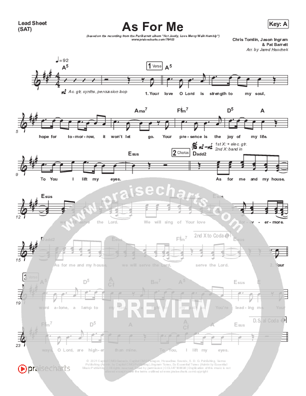 As For Me Lead Sheet (SAT) (Pat Barrett / Chris Tomlin)