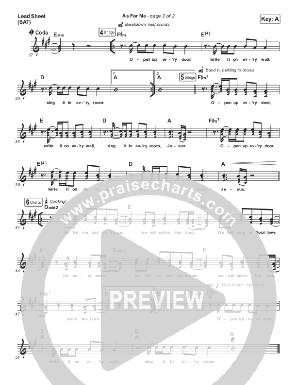 As For Me Lead Sheet (SAT) (Pat Barrett / Chris Tomlin)