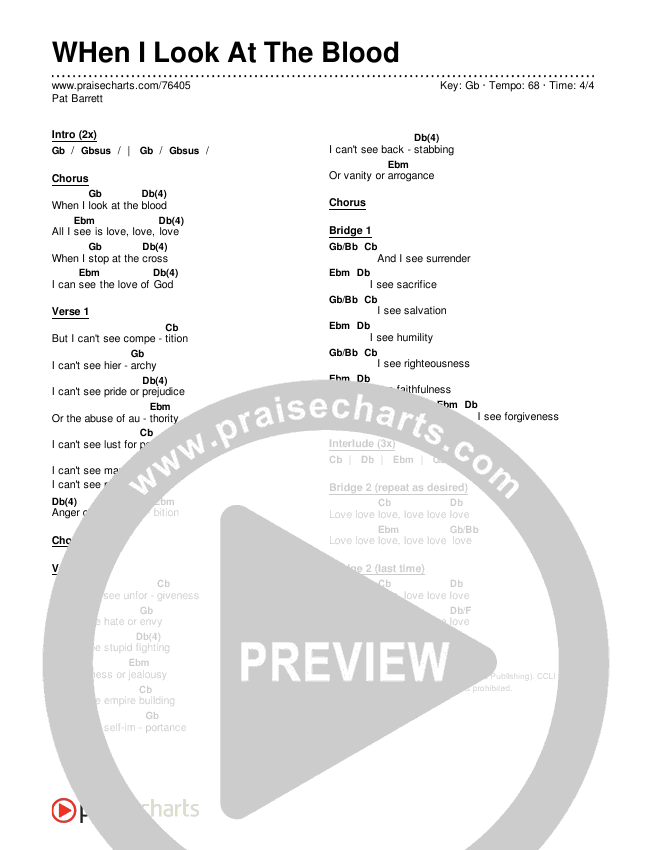 When I Look At The Blood Chords & Lyrics (Pat Barrett)