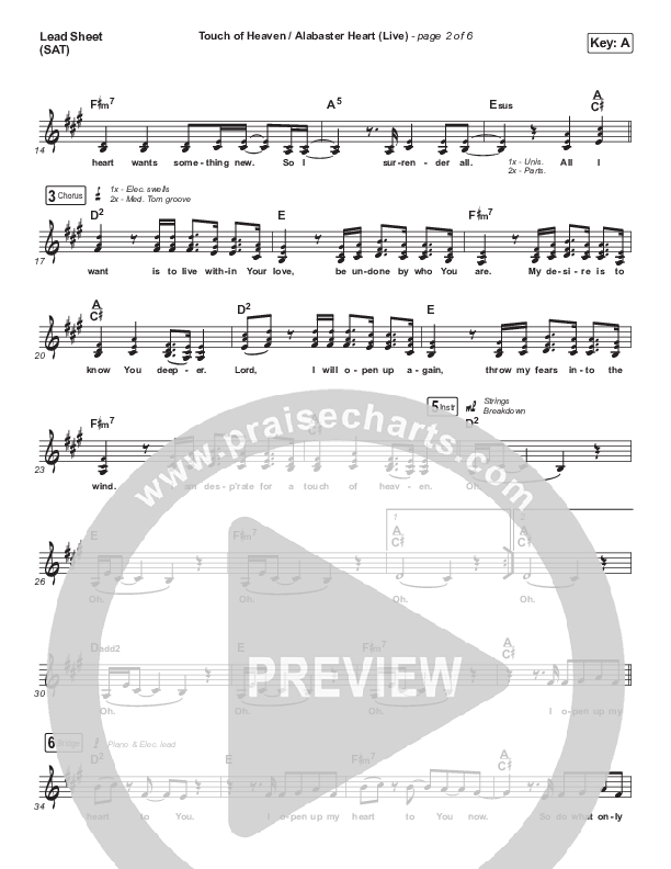 Touch Of Heaven / Alabaster Heart (Live) Lead Sheet (SAT) (David Funk / Bethel Music)