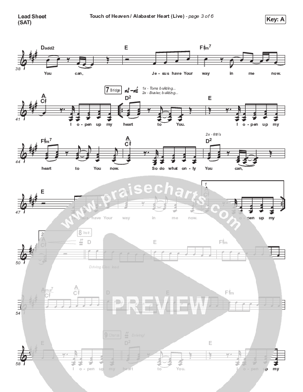 Touch Of Heaven / Alabaster Heart (Live) Lead Sheet (SAT) (David Funk / Bethel Music)