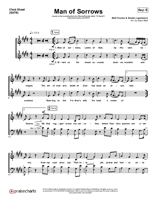 Man Of Sorrows - Passion Choir Sheet (SATB) (Hillsong Worship)