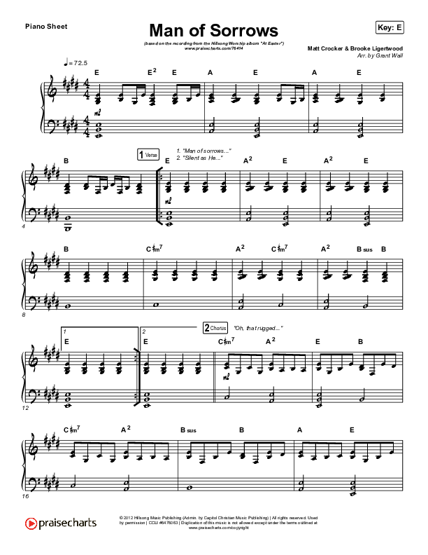 Man Of Sorrows - Passion Piano Sheet (Hillsong Worship)