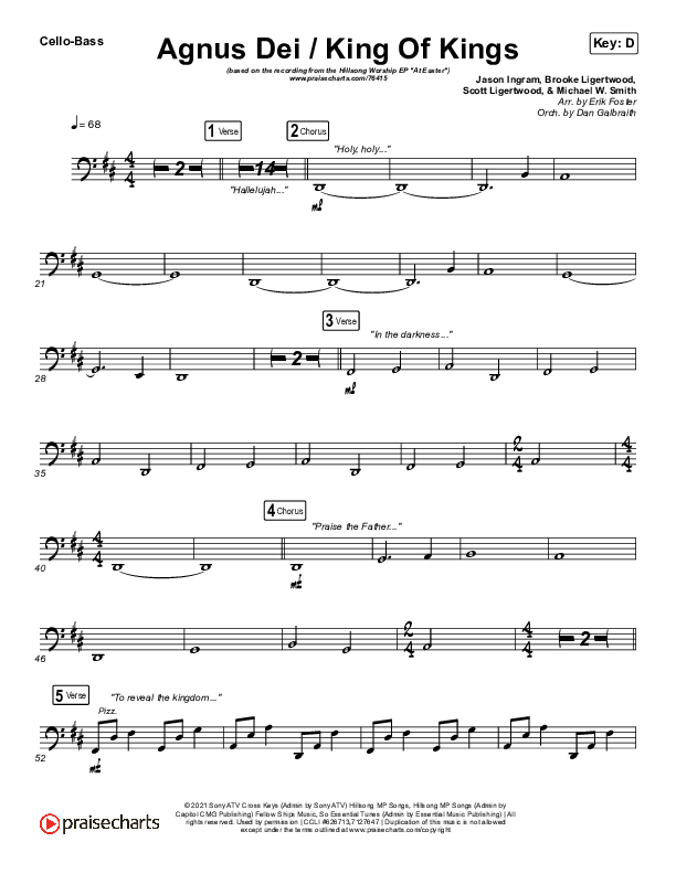 Agnus Dei / King Of Kings Cello/Bass (Hillsong Worship / Chidima / Passion / Jenn Johnson / Brooke Ligertwood)