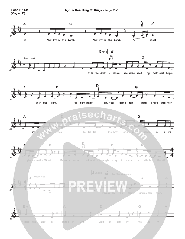 Agnus Dei / King Of Kings Lead Sheet (Melody) (Hillsong Worship / Chidima / Passion / Jenn Johnson / Brooke Ligertwood)