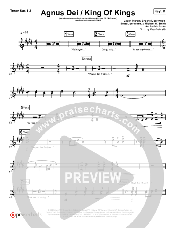 Agnus Dei / King Of Kings Tenor Sax 1/2 (Hillsong Worship / Chidima / Passion / Jenn Johnson / Brooke Ligertwood)