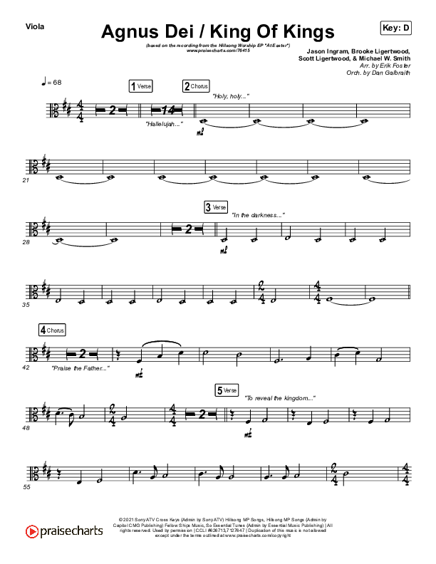 Agnus Dei / King Of Kings Viola (Hillsong Worship / Chidima / Passion / Jenn Johnson / Brooke Ligertwood)