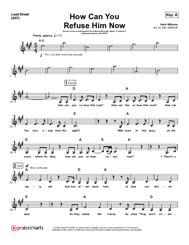 How Can You Refuse Him Now - Pilgrimage Lead Sheet (Print Only) (Hillsong Worship)