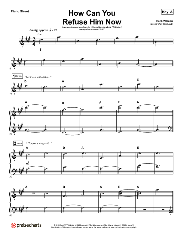 How Can You Refuse Him Now - Pilgrimage Piano Sheet (Print Only) (Hillsong Worship)
