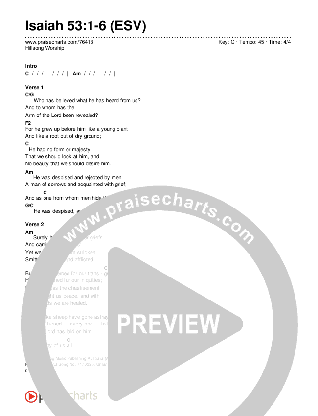 Isaiah 53:1-6 - Profession/ESV Chords & Lyrics (Hillsong Worship)