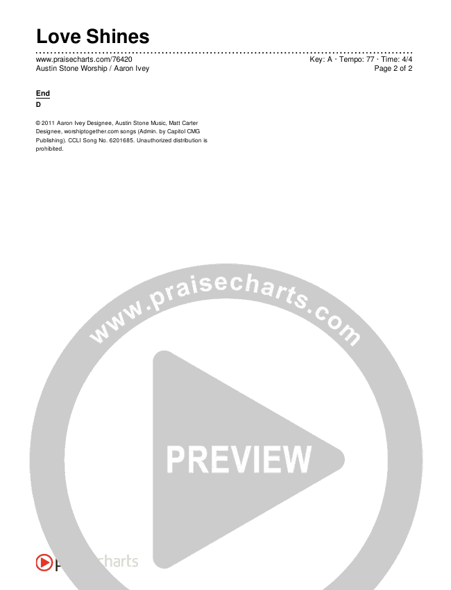 Love Shines Chords & Lyrics (Austin Stone Worship / Aaron Ivey)