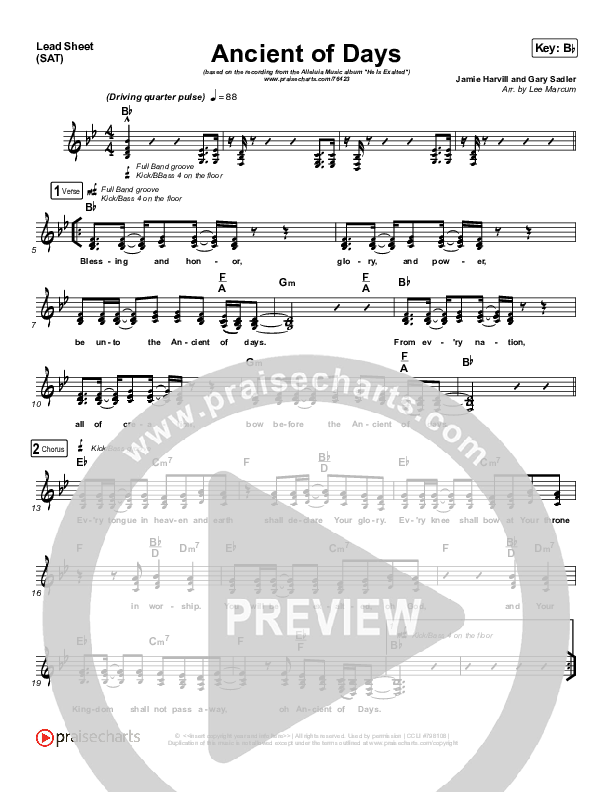 Ancient Of Days Lead Sheet (SAT) (Alleluia Music)