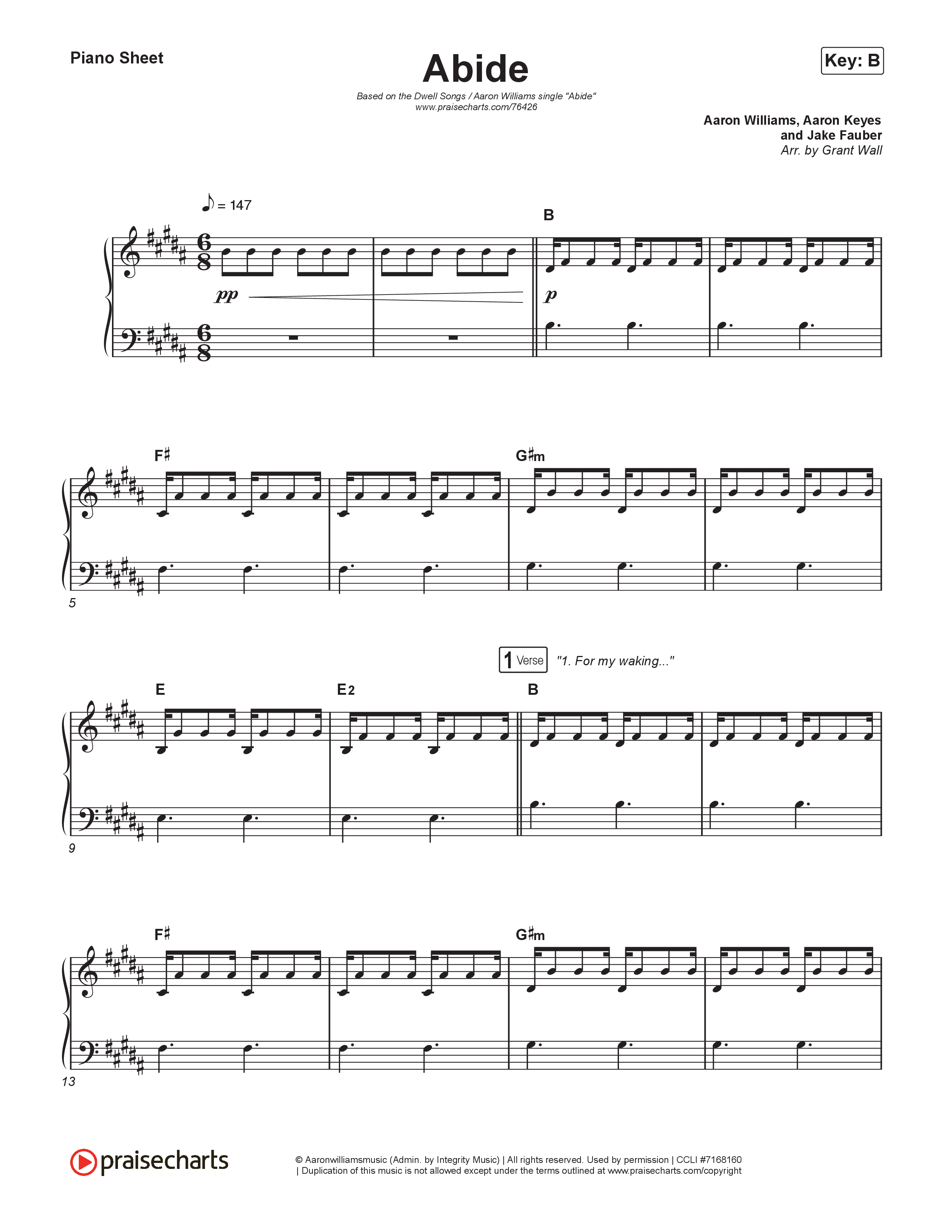 Abide Piano Sheet (Dwell Songs)