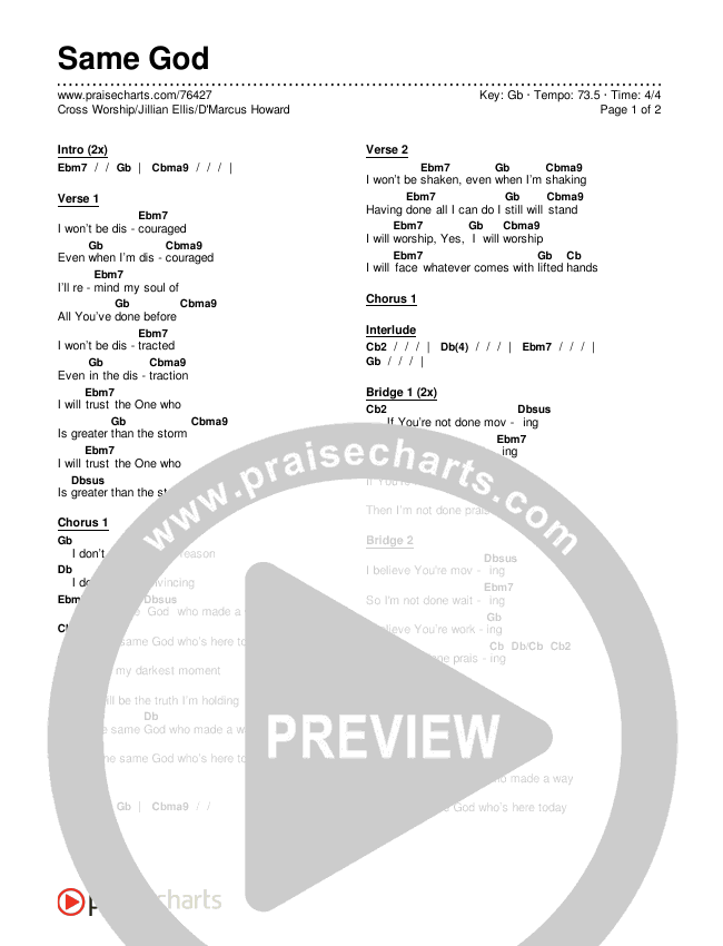 Same God Chords & Lyrics (Cross Worship / Jillian Ellis / D'Marcus Howard)