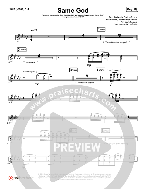 Same God Flute/Oboe 1/2/3 (Cross Worship / Jillian Ellis / D'Marcus Howard)