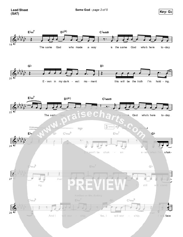 Same God Lead Sheet (SAT) (Cross Worship / Jillian Ellis / D'Marcus Howard)