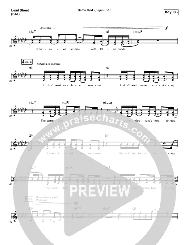 Same God Lead Sheet (SAT) (Cross Worship / Jillian Ellis / D'Marcus Howard)