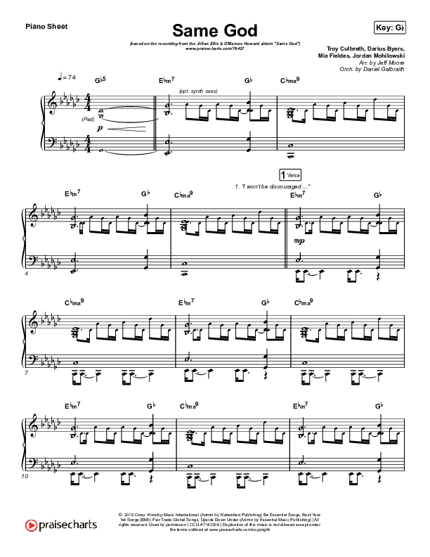 Same God Piano Sheet (Cross Worship / Jillian Ellis / D'Marcus Howard)