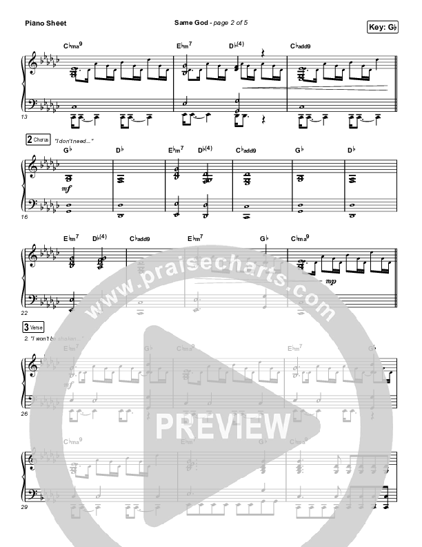 Same God Piano Sheet (Cross Worship / Jillian Ellis / D'Marcus Howard)