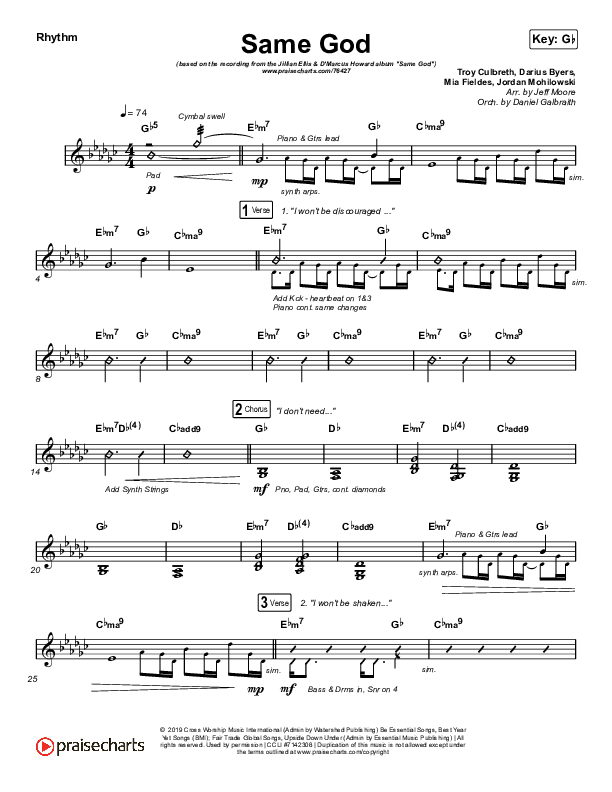 Same God Sheet Music PDF (Cross Worship / Jillian Ellis / D'Marcus