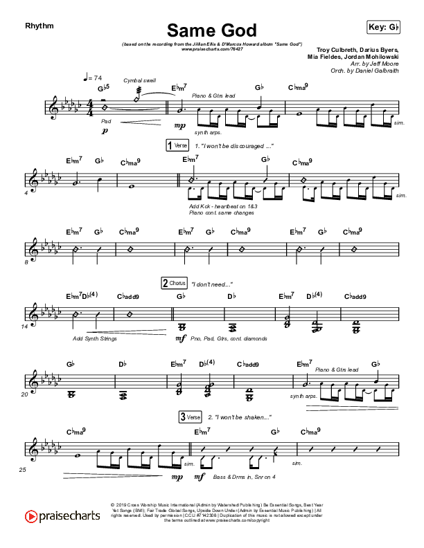 Same God Rhythm Chart (Cross Worship / Jillian Ellis / D'Marcus Howard)