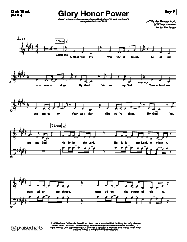 Glory Honor Power Choir Sheet (SATB) (Influence Music)