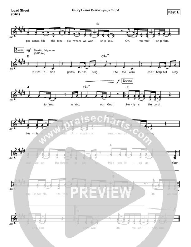 Glory Honor Power Lead Sheet (SAT) (Influence Music)