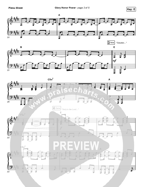Glory Honor Power Piano Sheet (Influence Music)