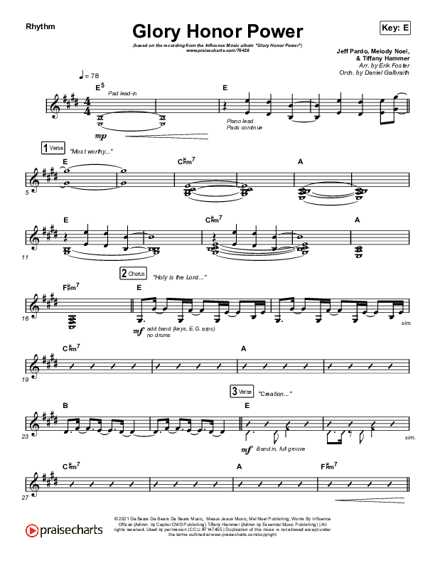 Glory Honor Power Rhythm Chart (Influence Music)