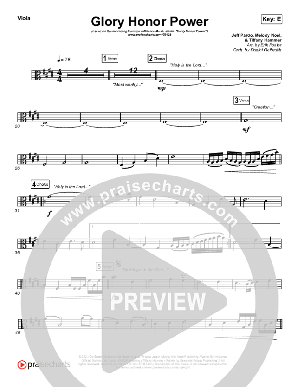 Glory Honor Power Viola Sheet Music PDF (Influence Music) PraiseCharts