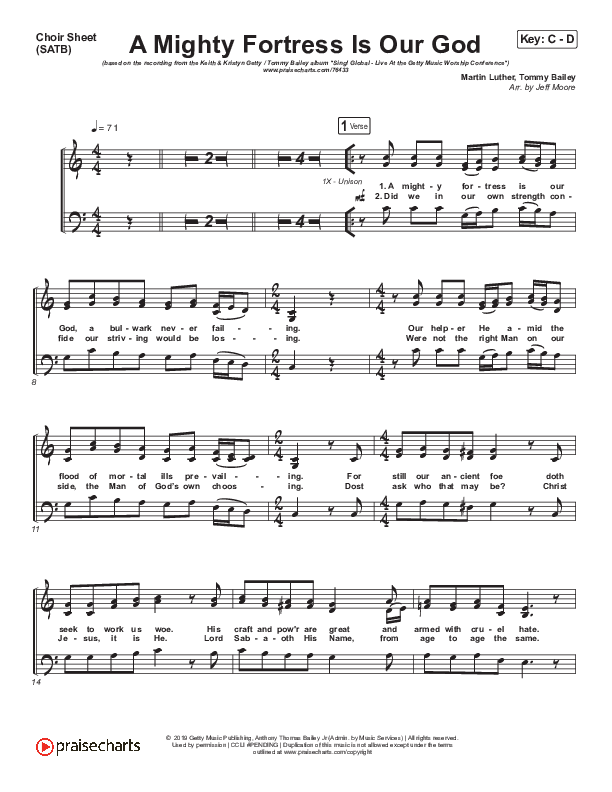 A Mighty Fortress Is Our God Choir Sheet (SATB) (Keith & Kristyn Getty / Tommy Bailey)