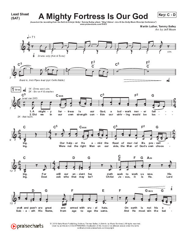 A Mighty Fortress Is Our God Lead Sheet (SAT) (Keith & Kristyn Getty / Tommy Bailey)